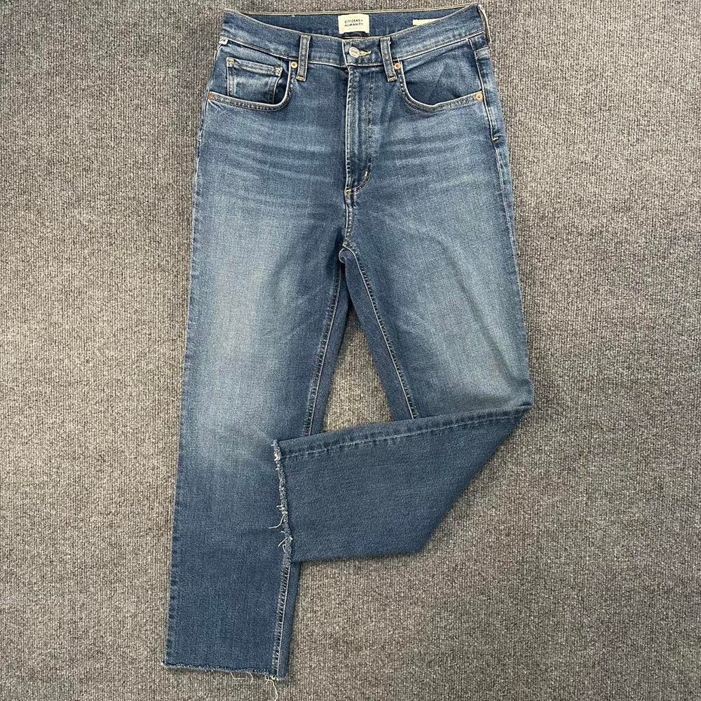 Citizens of Humanity Daphne Crop Stovepipe Straight Leg Raw Hem Blue Jeans 27